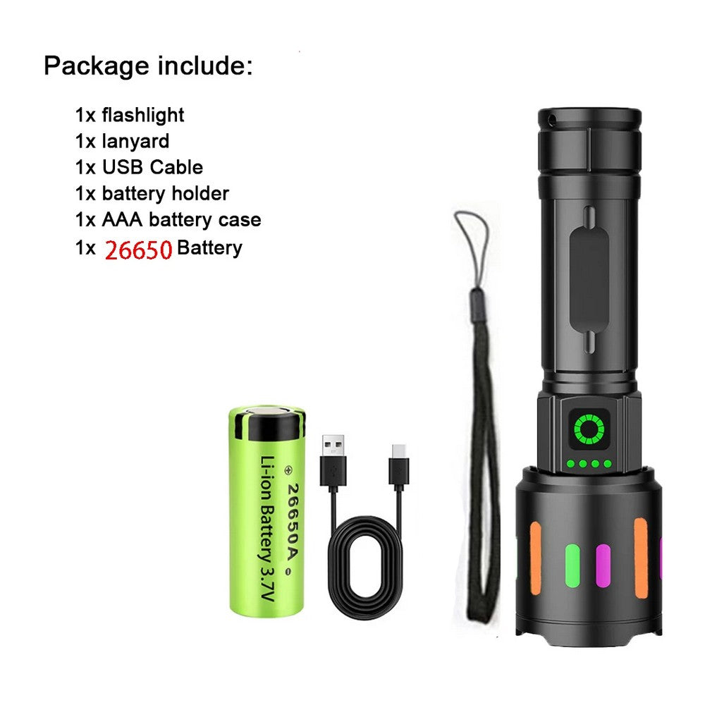 Rechargeable LED Tactical Flashlight 350000000 Lumens, Waterproof, Multi-Mode