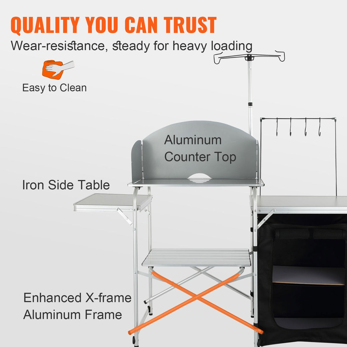 Portable Camping Kitchen Table with Folding Design and Storage