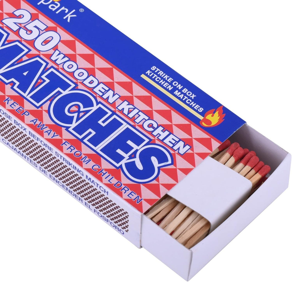 250 Wooden Kitchen Matches with Strike-On-Box for Camping and Home Use