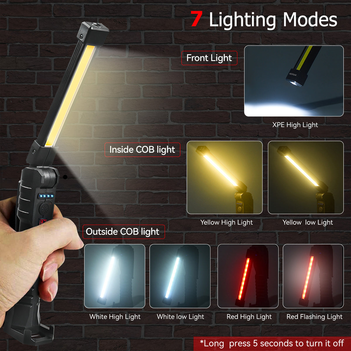 Rechargeable USB LED Work Light with High Lumens, IPX6 Waterproof, Multiple Modes