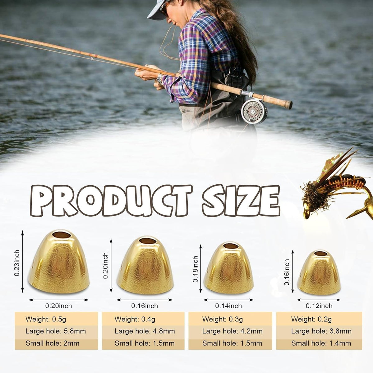 Flexible Brass Cone Heads for Fly Tying - 4 Sizes for Anglers