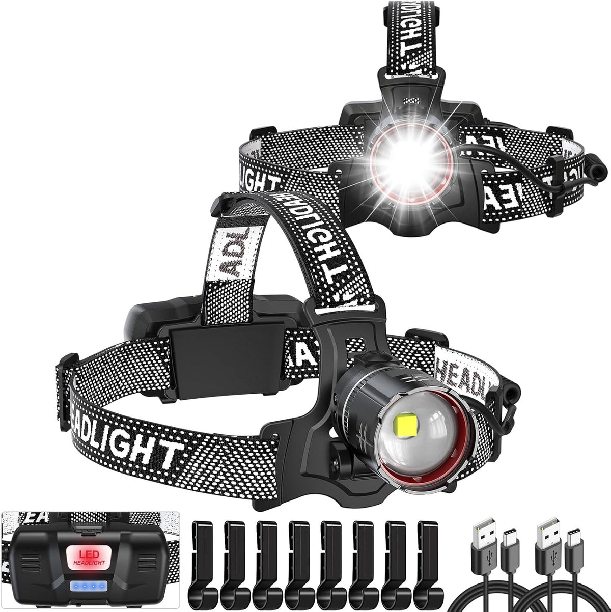 Rechargeable LED Headlamp 2 Pack Super Bright Motion Sensor 5 Modes