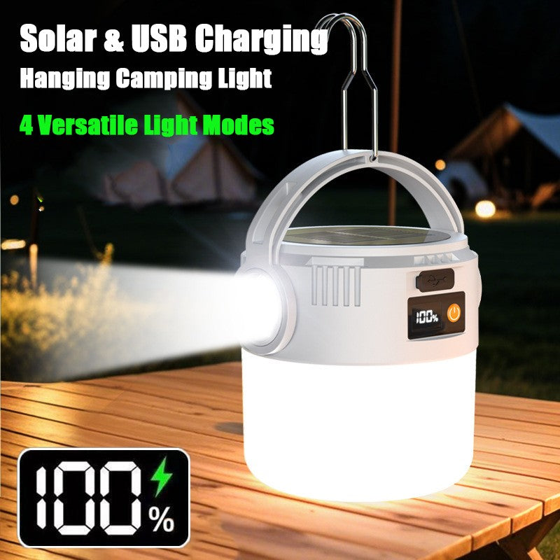 Rechargeable LED Camping Lantern with USB & Solar Power - Portable Outdoor Light