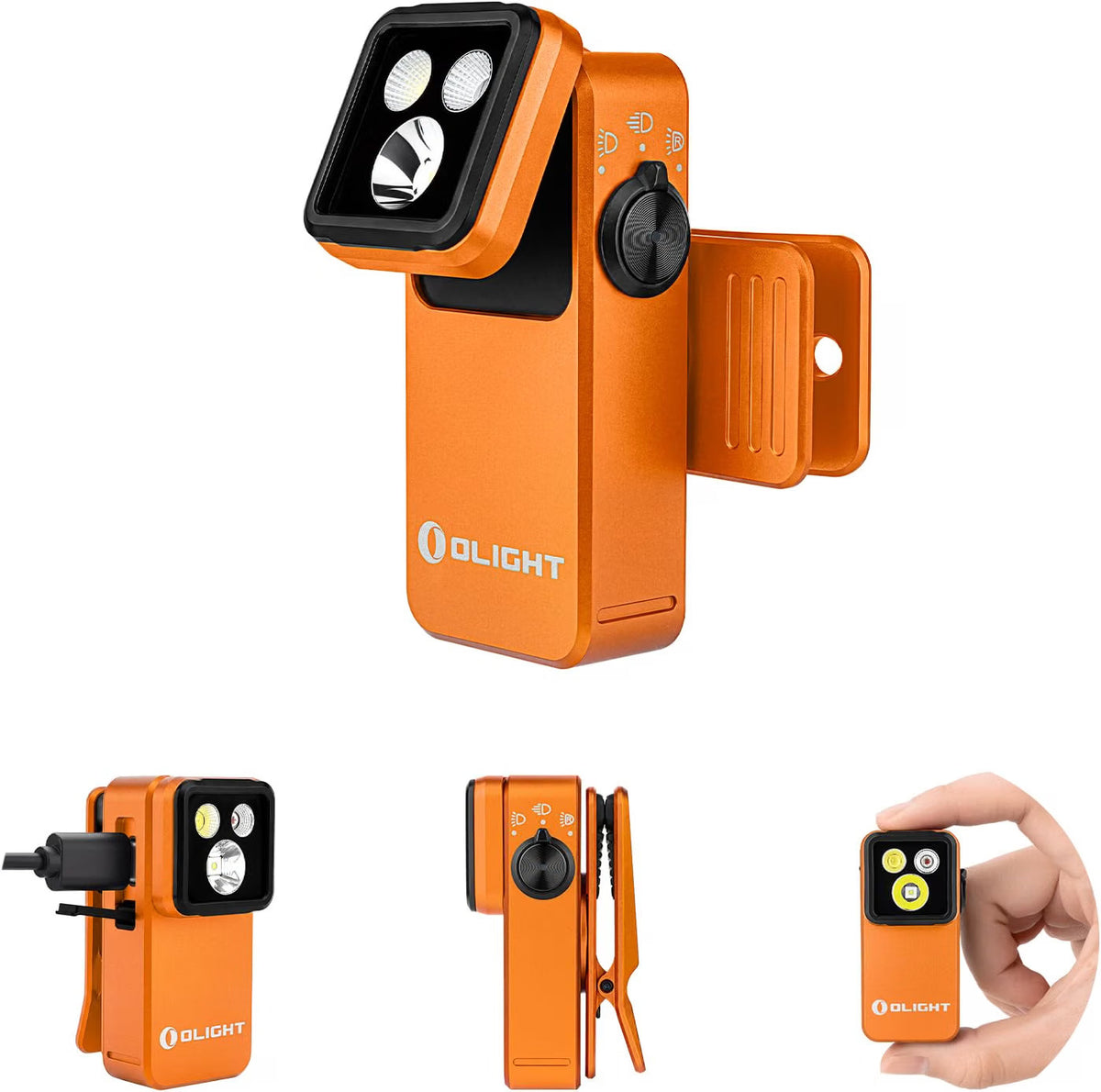 Rechargeable EDC Clip Flashlight with Adjustable Head - Orange