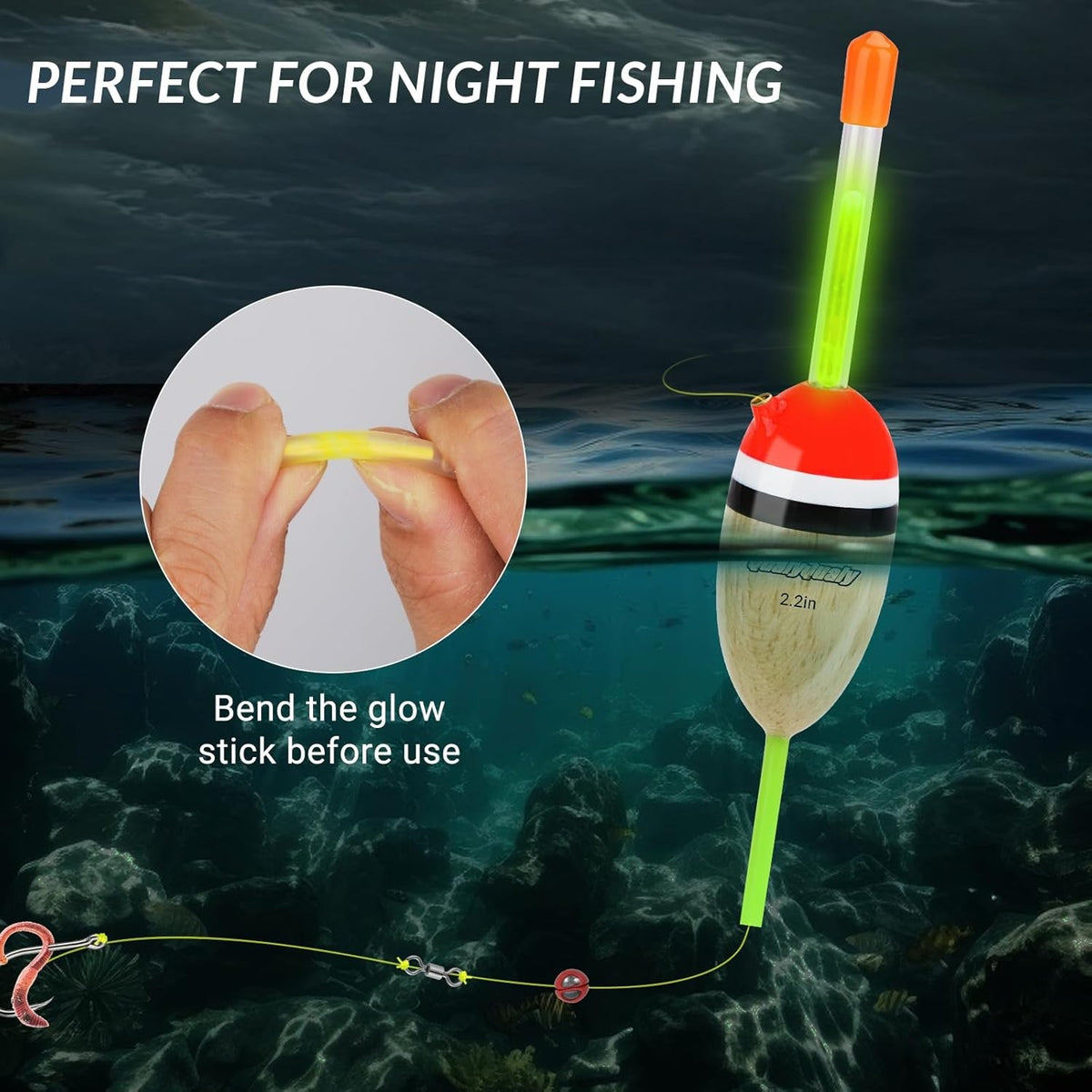 Lighted Fishing Floats Set with Glow Sticks for Night Fishing - 5 Pcs