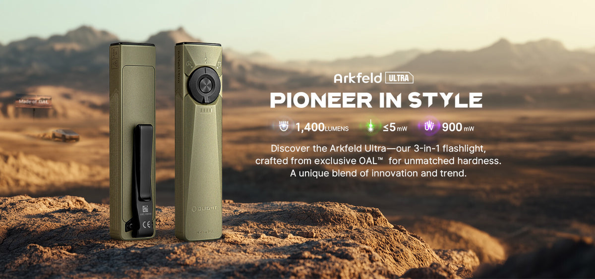 Olight Arkfeld Ultra Olive Green 3-in-1 EDC Flashlight with Laser and UV Light
