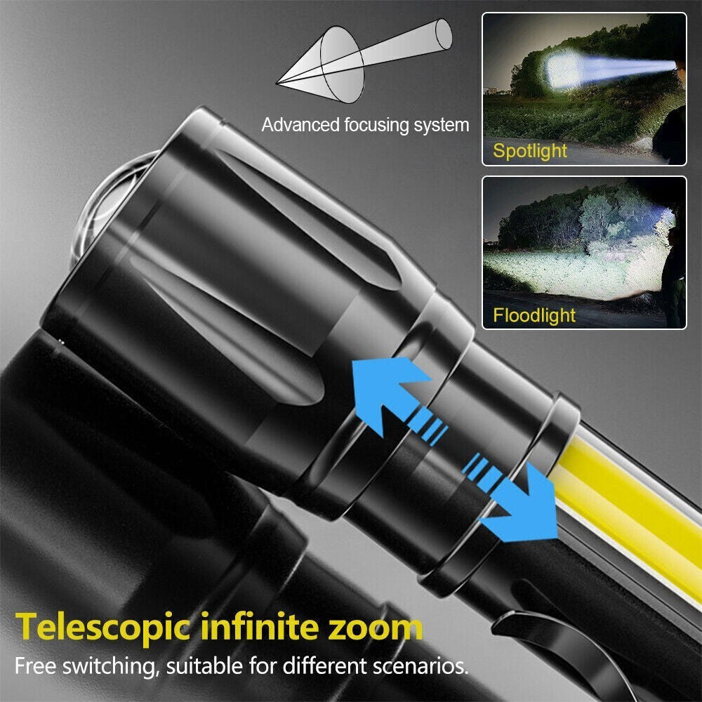 Mini USB Rechargeable LED Flashlight Torch with Zoom & Waterproof Camping Lamp