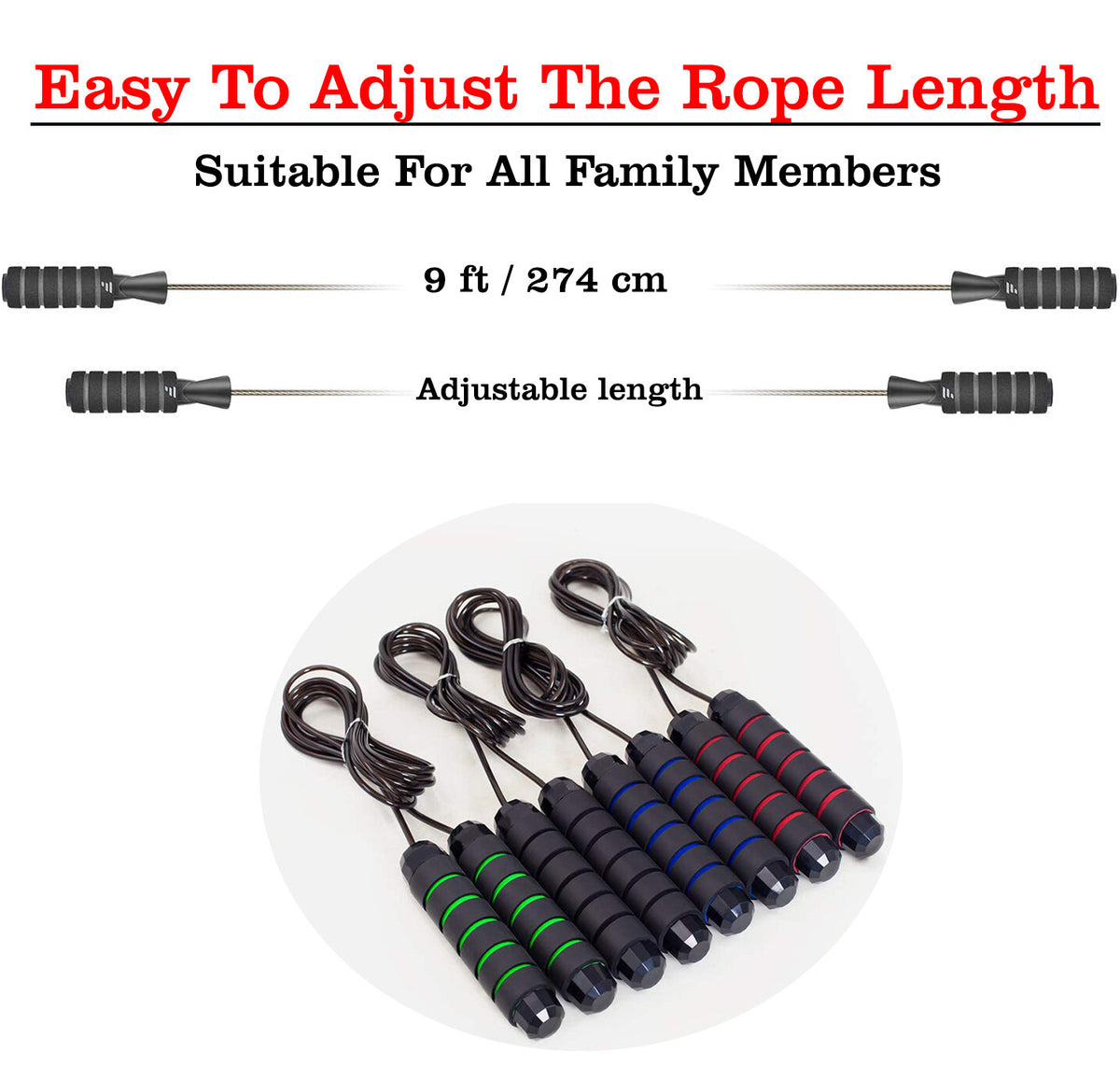 Tangle-Free Adjustable Steel Handle Jump Rope for Cardio Workout Gym