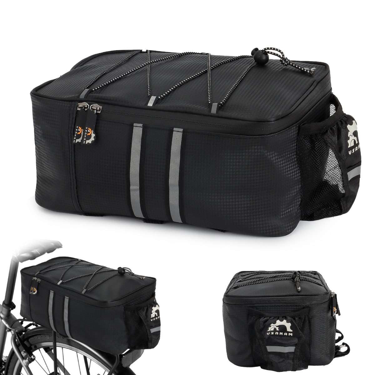 Waterproof Bicycle Rear Rack Seat Bag with Large Capacity and Reflective Strips