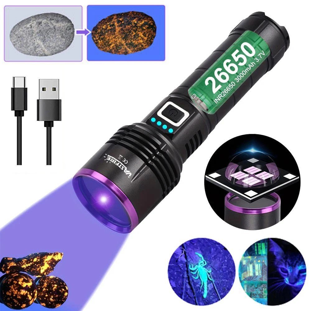 Rechargeable UV Black Light Flashlight 15W 30W 160W for Inspection Detection