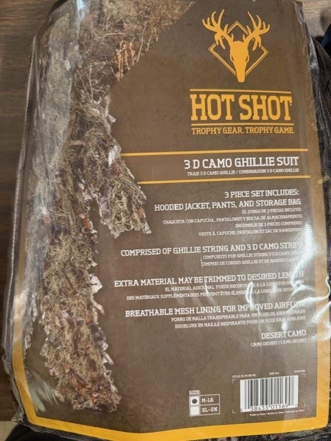 Hunting Ghillie Suit 3-Piece Camouflage Set XL/2XL Desert Camo Breathable Mesh