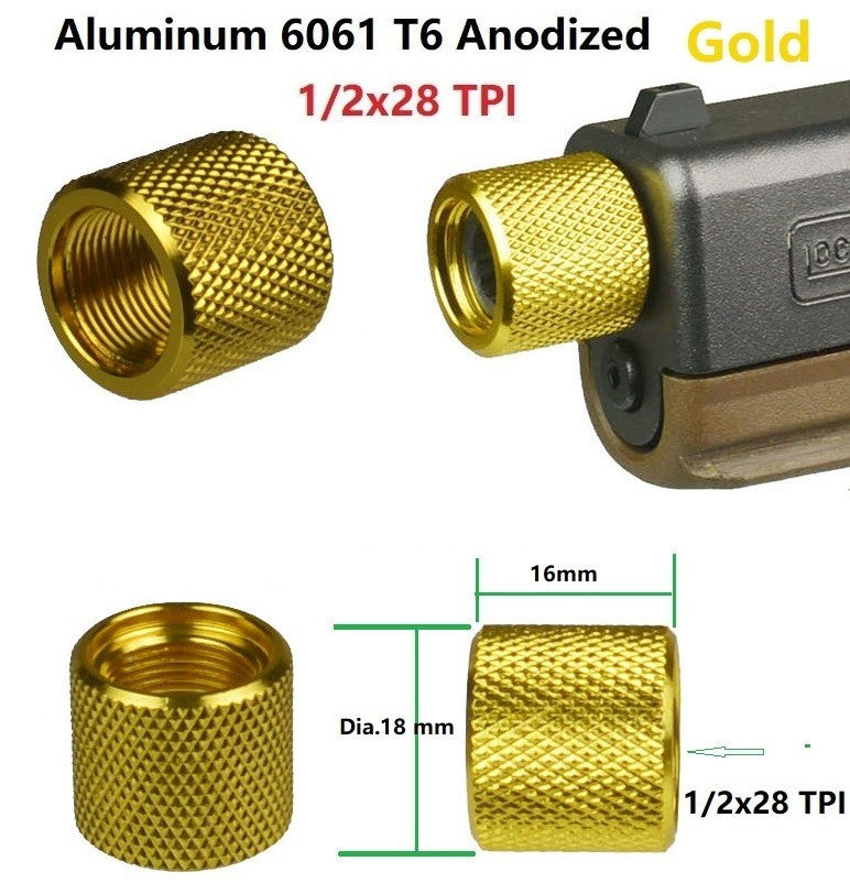 Gold Thread Protector for Handgun & Rifle 1/2x28 TPI - Aluminum, Thin Type