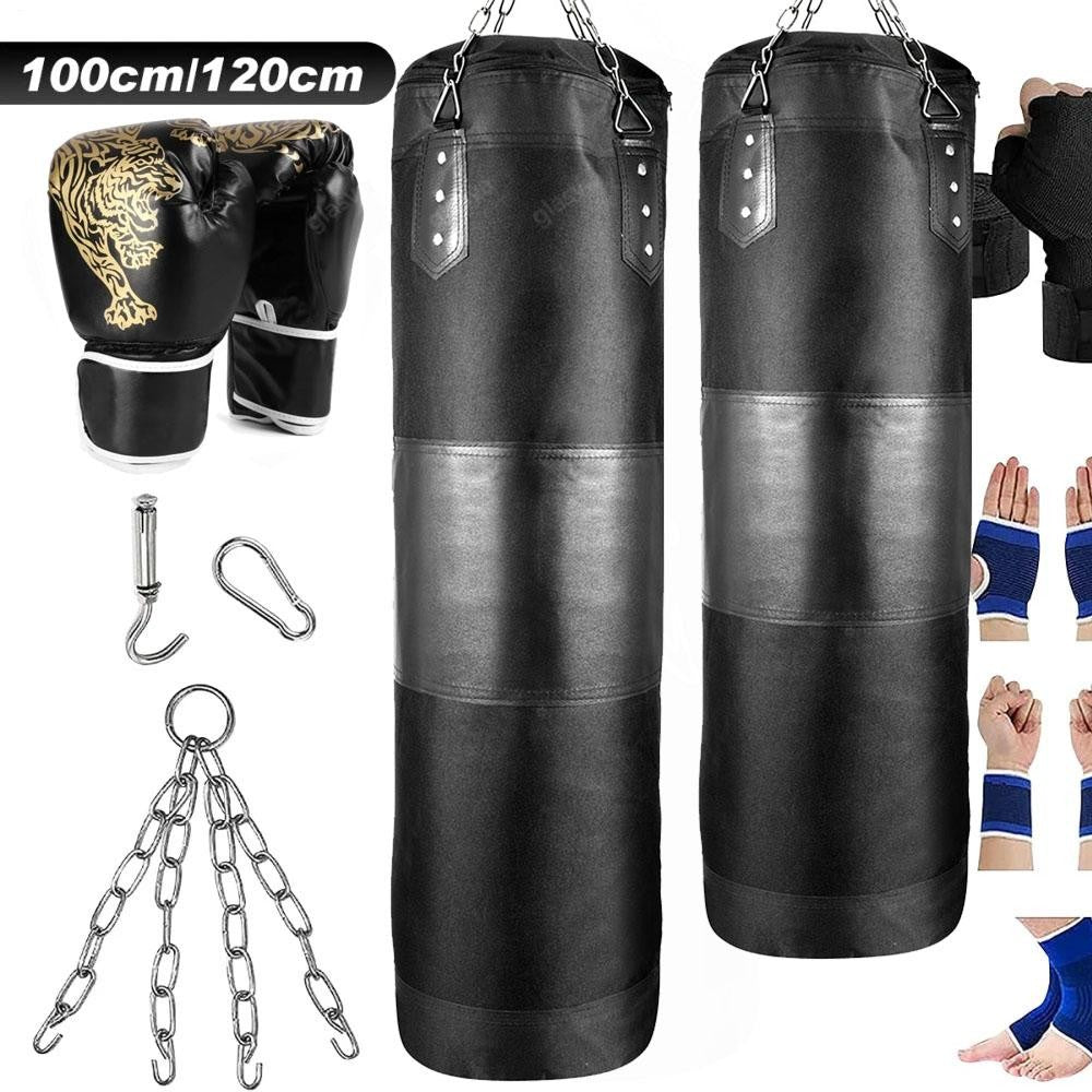 Heavy Boxing Punching Bag with Adjustable Filling and Accessories - Unfilled, Non Tear PU Leather