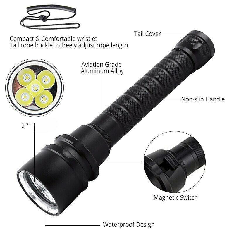 300000LM LED Diving Flashlight Waterproof Torch for Scuba Diving