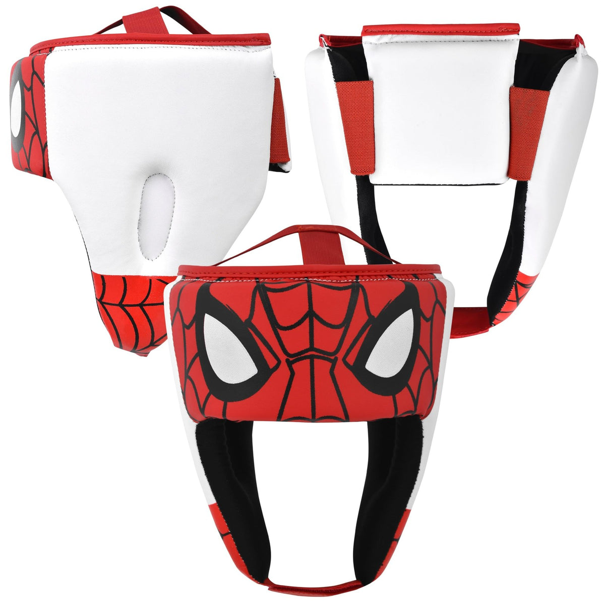 Kids Boxing Gloves and Headgear Set for Training - White Red Faux Leather