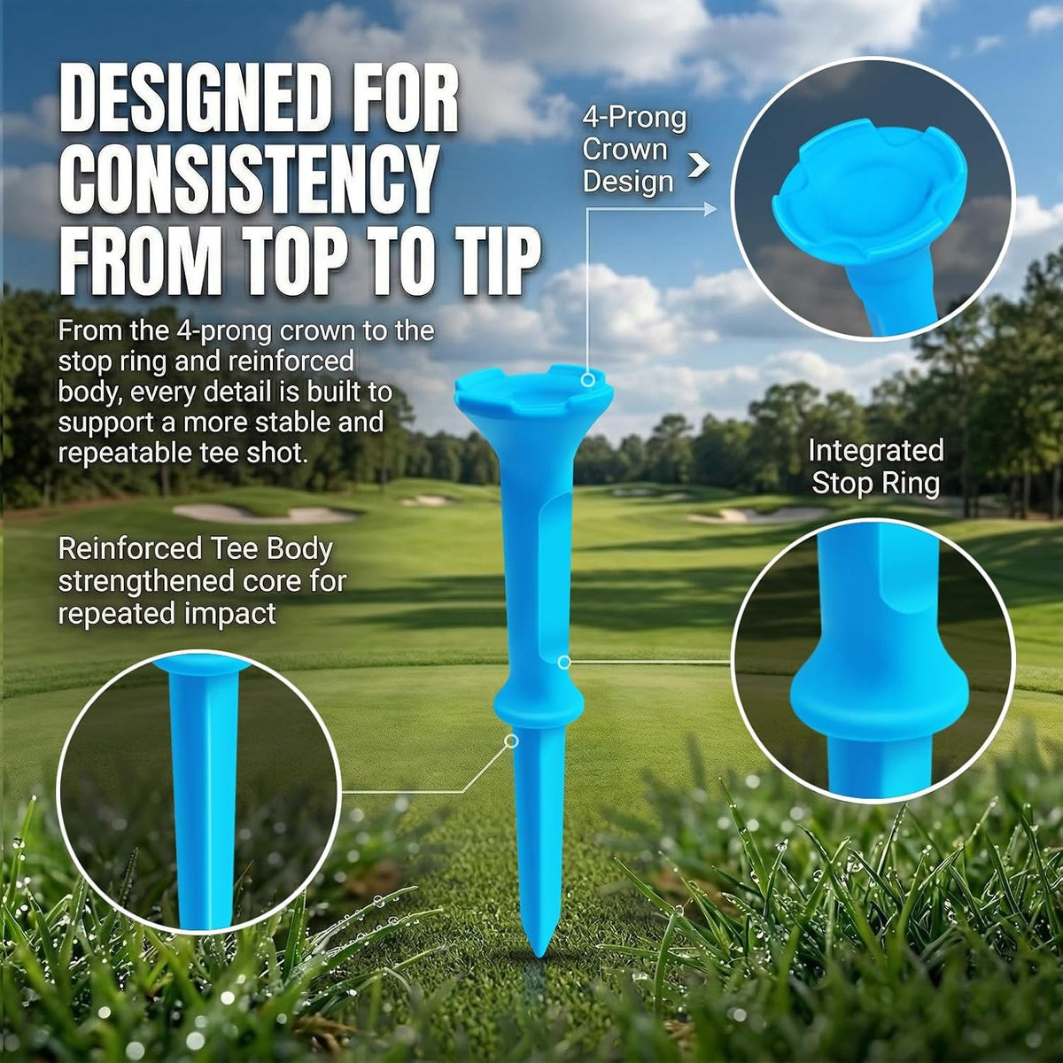 Mixed Size Stepped Golf Tees Set - 110/150 Count, 3-1/4 & 1-1/2 Inch, Durable Plastic