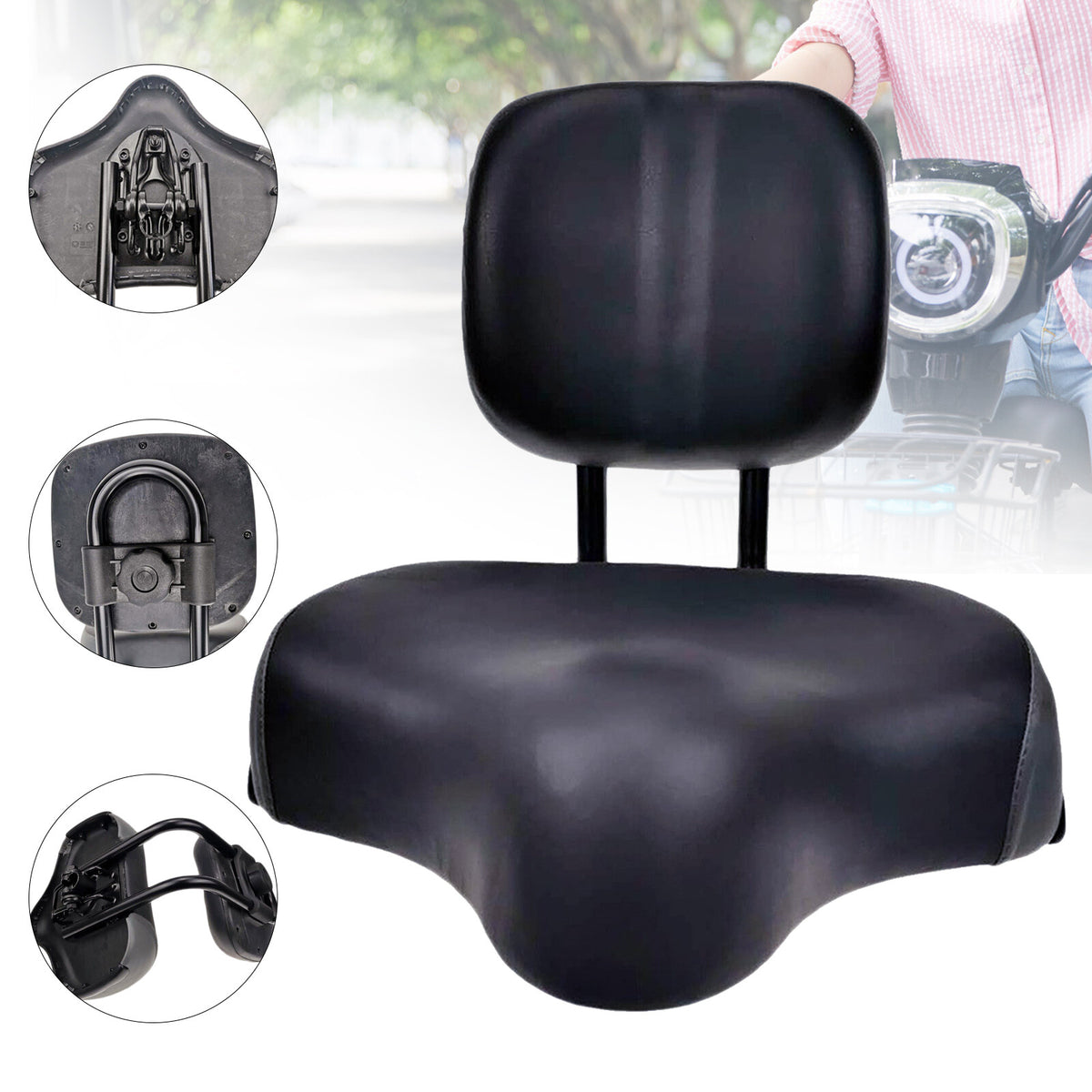 Heavy Duty Bicycle Saddle Seat with Backrest - Wide Comfort Leather Cushion