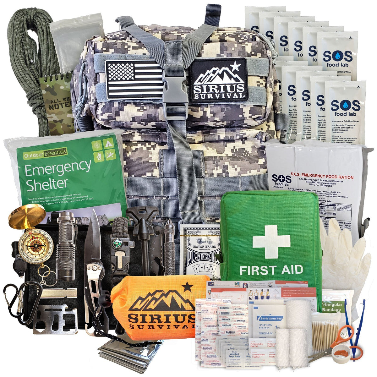 Emergency Survival Bug Out Bag Kit for 1-2 People with Backpack