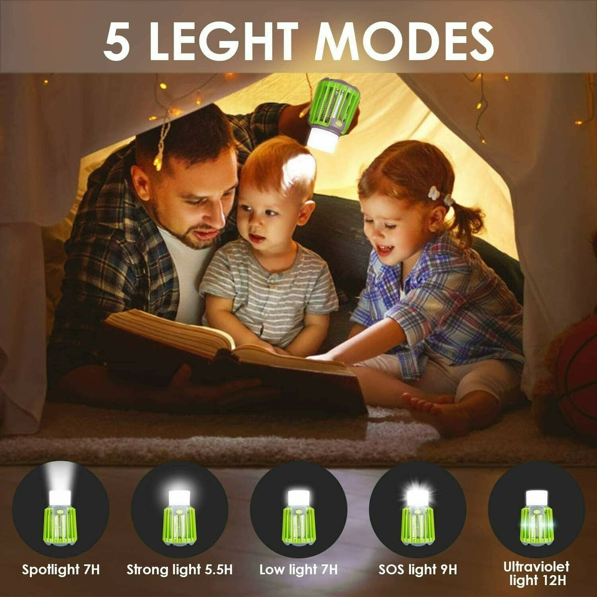 4-in-1 Rechargeable Camping Lantern with Mosquito Zapper and Ultraviolet Light