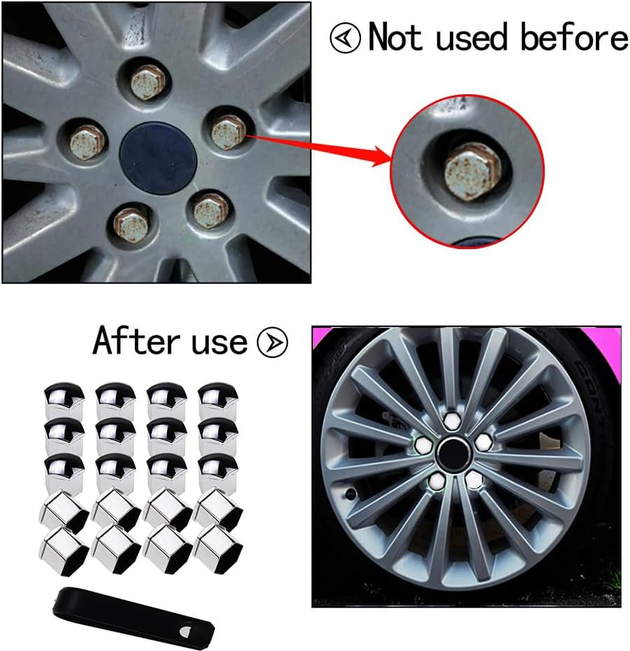 20 Pcs Silver Wheel Lug Nut Covers 17mm Anti-Rust Car Tire Bolt Caps