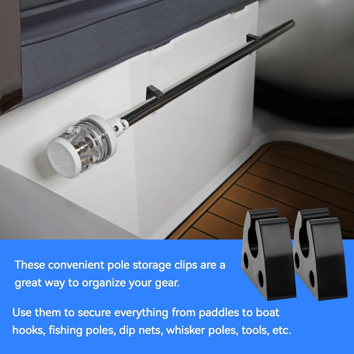 Marine Rubber Pole Light Storage Clips - 3/4 Inch Boat Pole Holders (4 Pack)