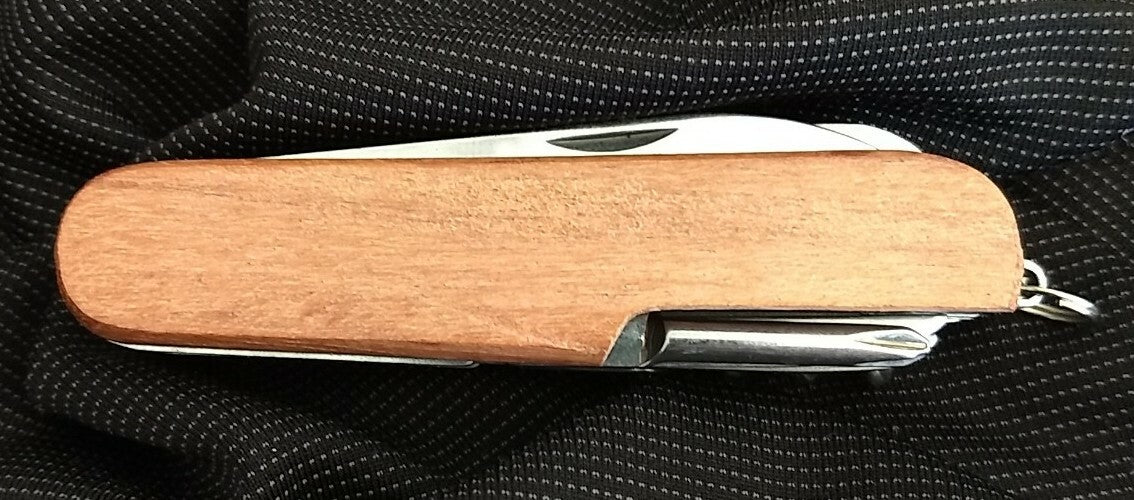 Multi-Tool Pocket Knife with Wood Handles, 10 Functions, Camping Gear