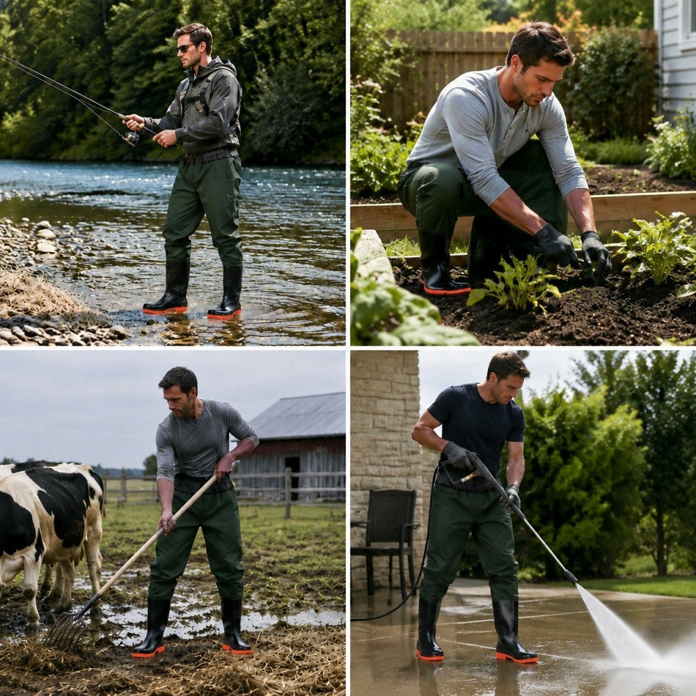 Outdoor Fishing Waders with Built-In Boots Adjustable Waterproof Pants