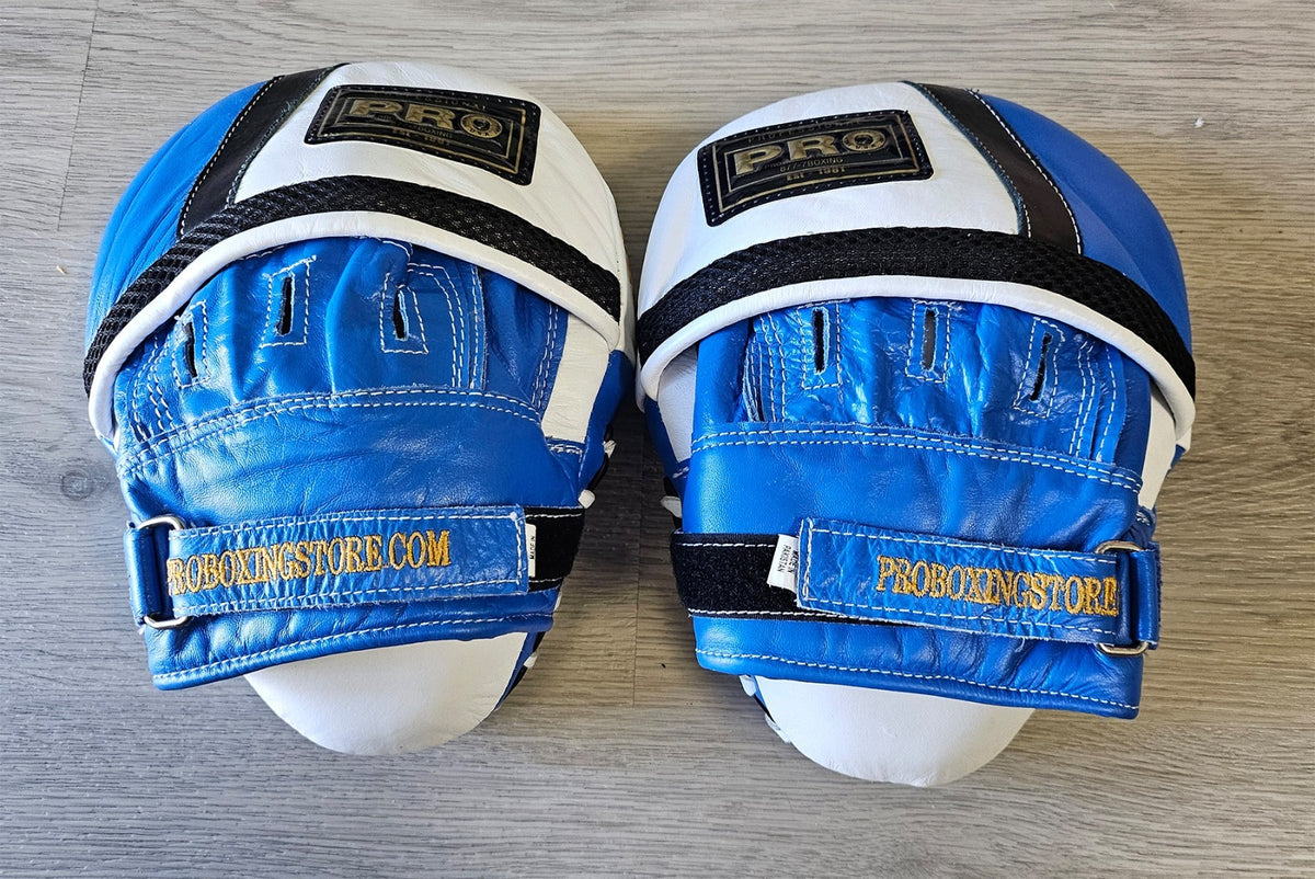 Boxing Focus Mitts Leather Curve Training Punch Mitts Blue White for Boxing MMA
