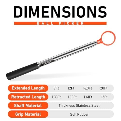 Telescopic Golf Ball Retriever 9Ft-20Ft Water-Resistant Double-Sided Pickup
