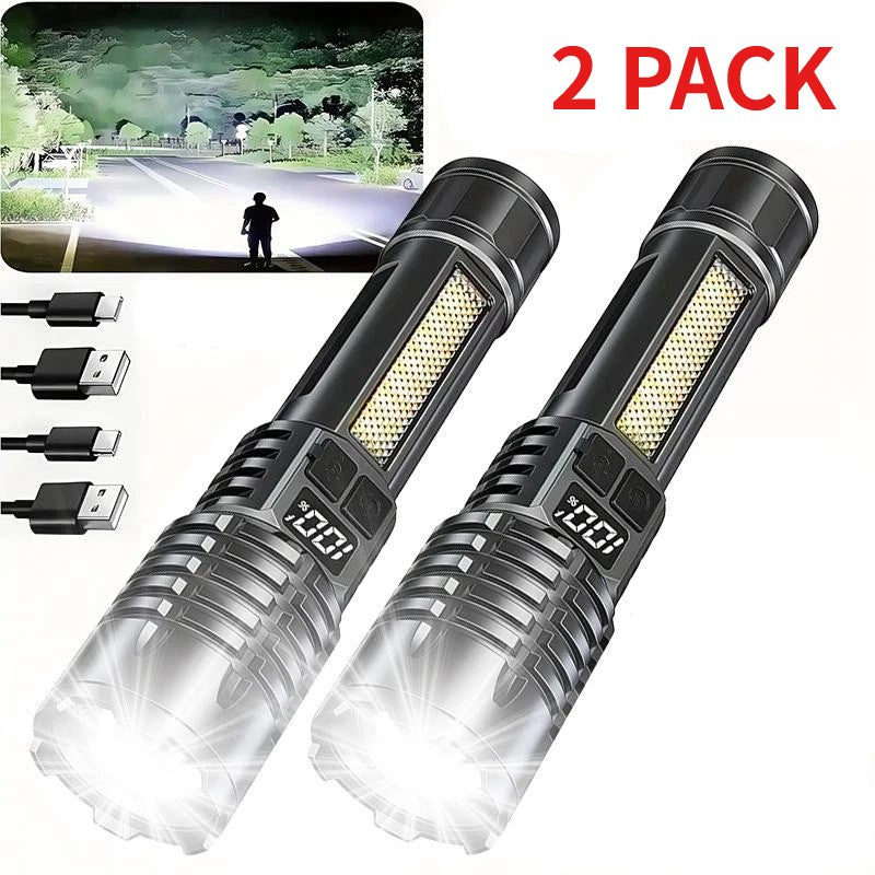 Rechargeable LED Tactical Flashlight with Zoom Focus 5 Modes, Type-C Fast Charge