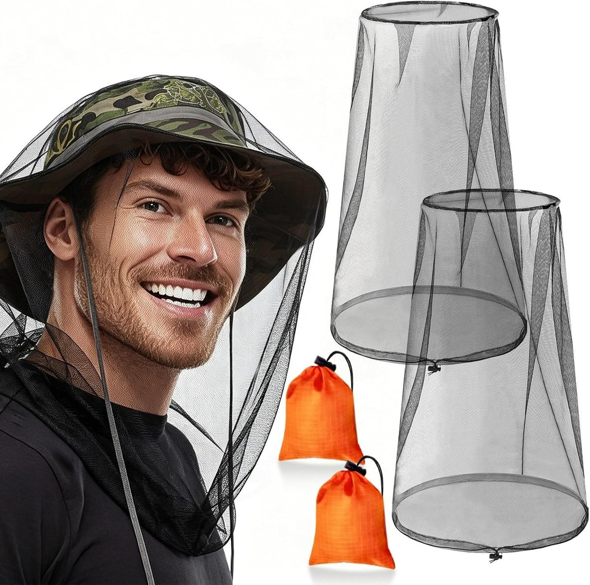 Breathable Mosquito Head Net 2 Pack for Hat, Face & Neck Protection