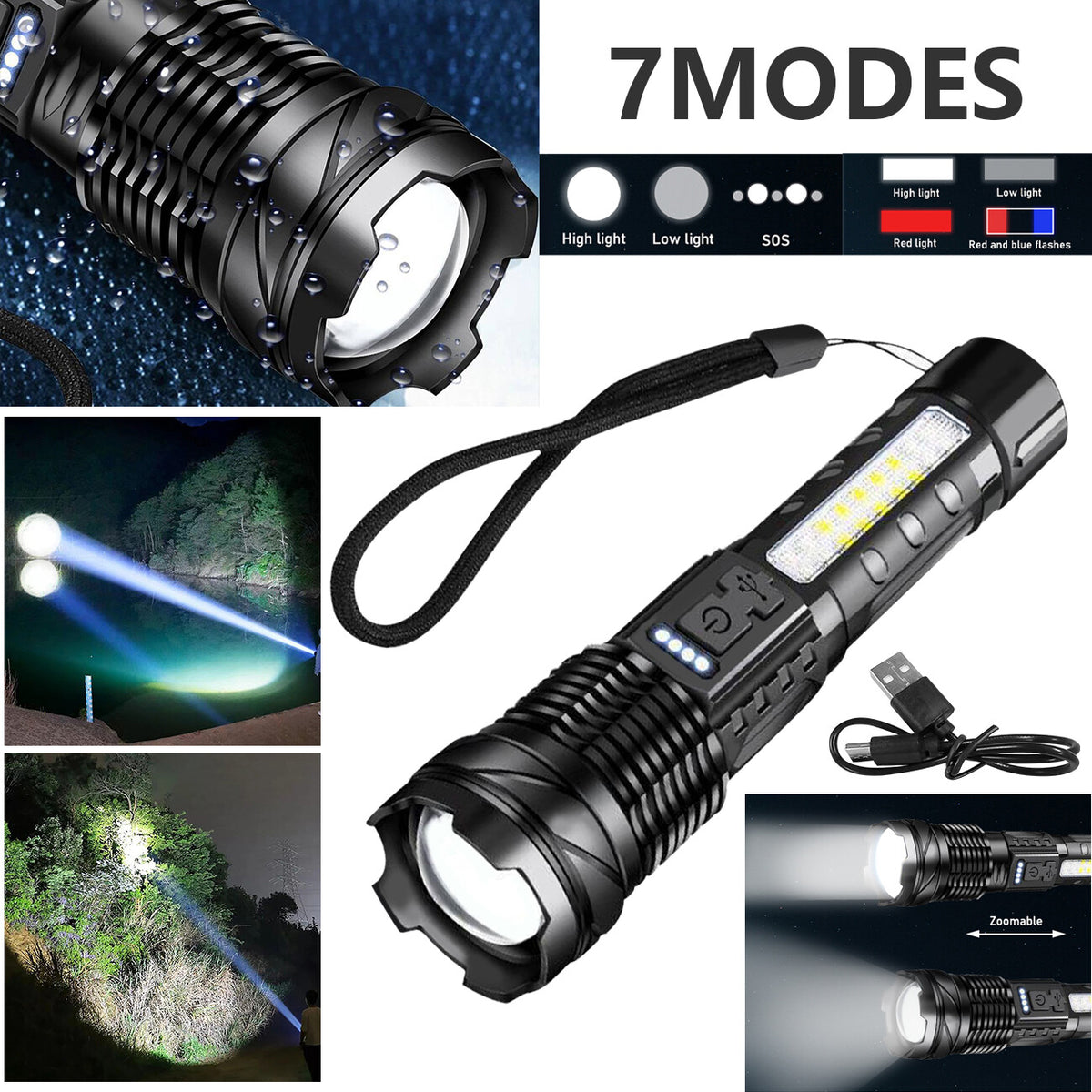 Super Bright Rechargeable LED Flashlight for Camping Hiking Outdoor