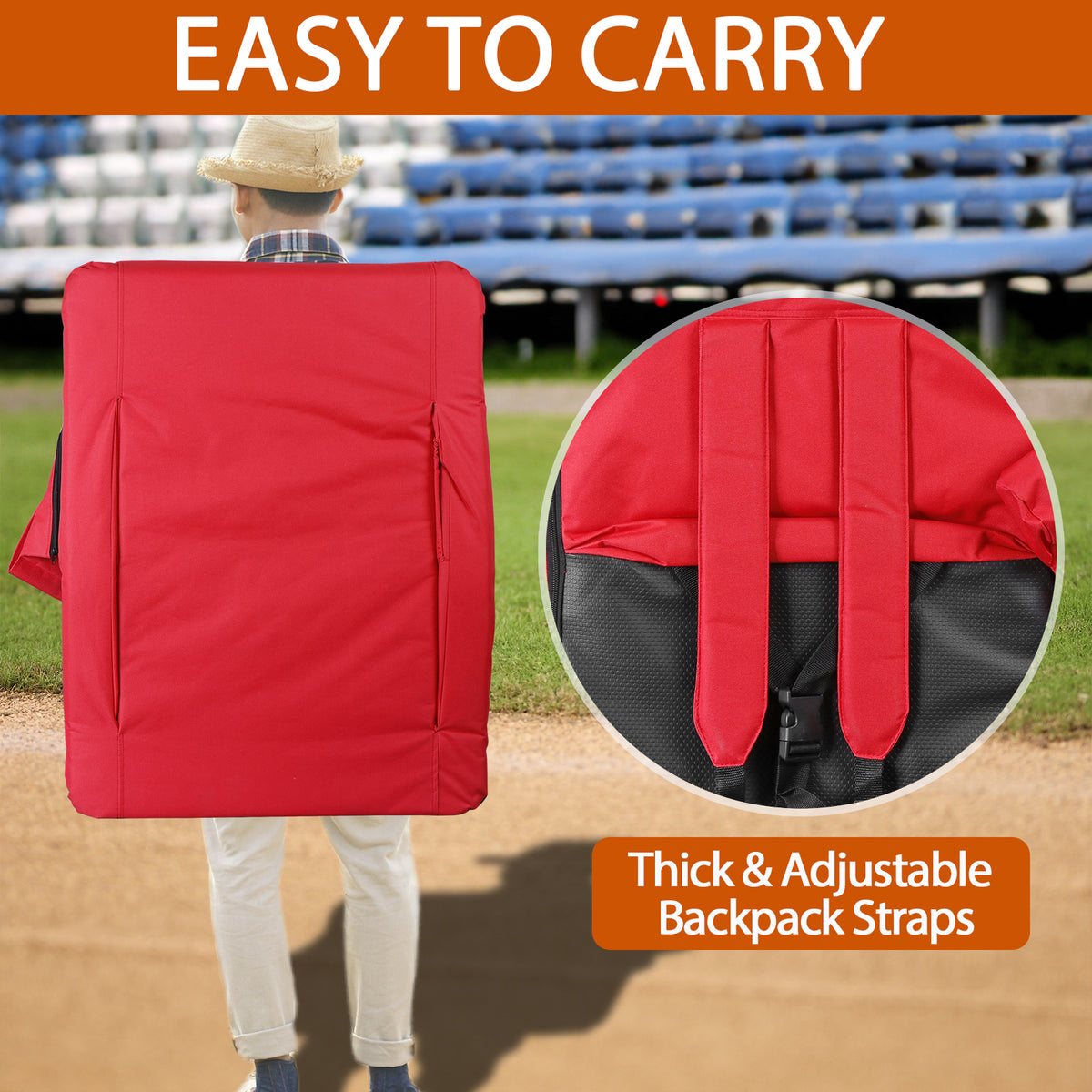 Portable Stadium Seat with Recline & Padded Backrest - Red