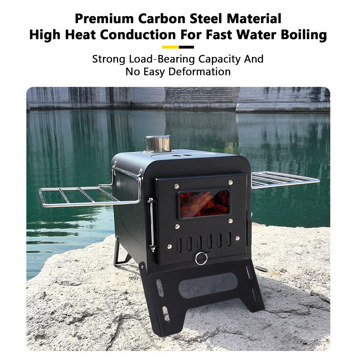 Wood Burning Tent Stove with Air Vent Control - Carbon Steel Portable Heater