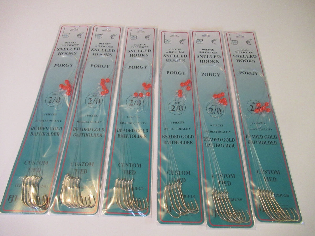 Beaded Gold Bait Holder Hooks for Fishing - 36 Pack, Multiple Sizes