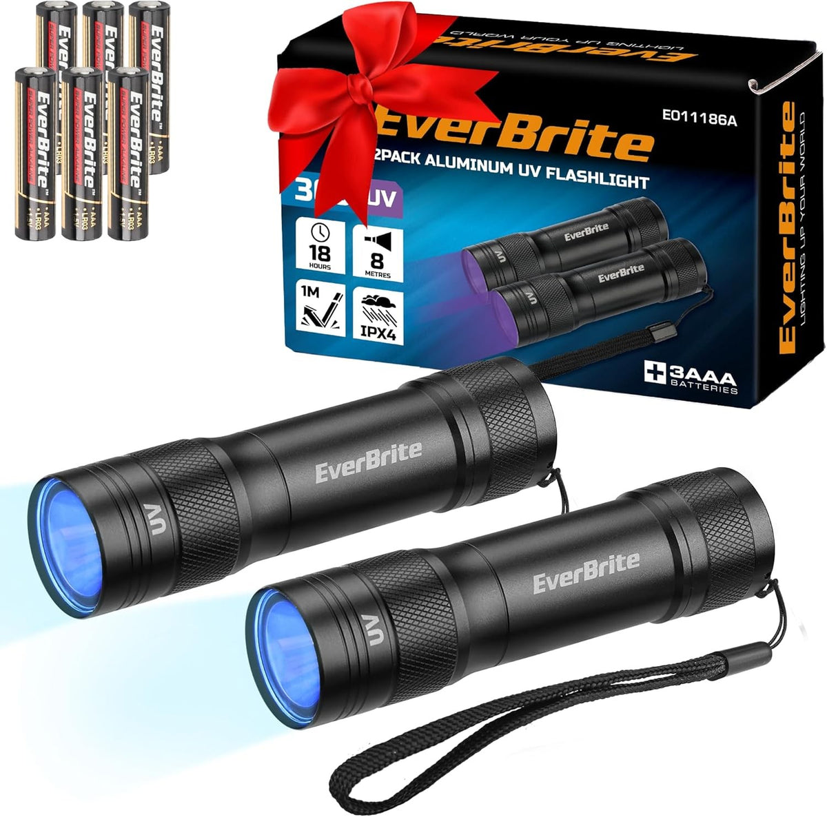 2 Pack UV Blacklight Flashlights 365nm Small Portable LED UV Light