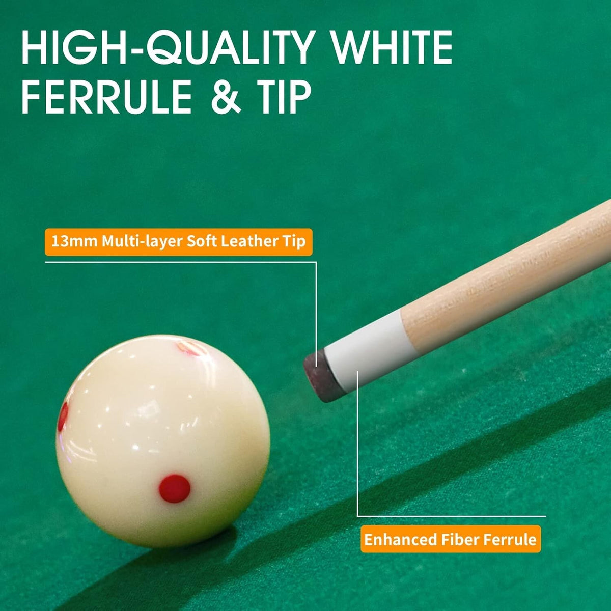 Set of 4 Billiard Cues with 13mm Leather Tips - Canadian Hardwood, 42"-58"