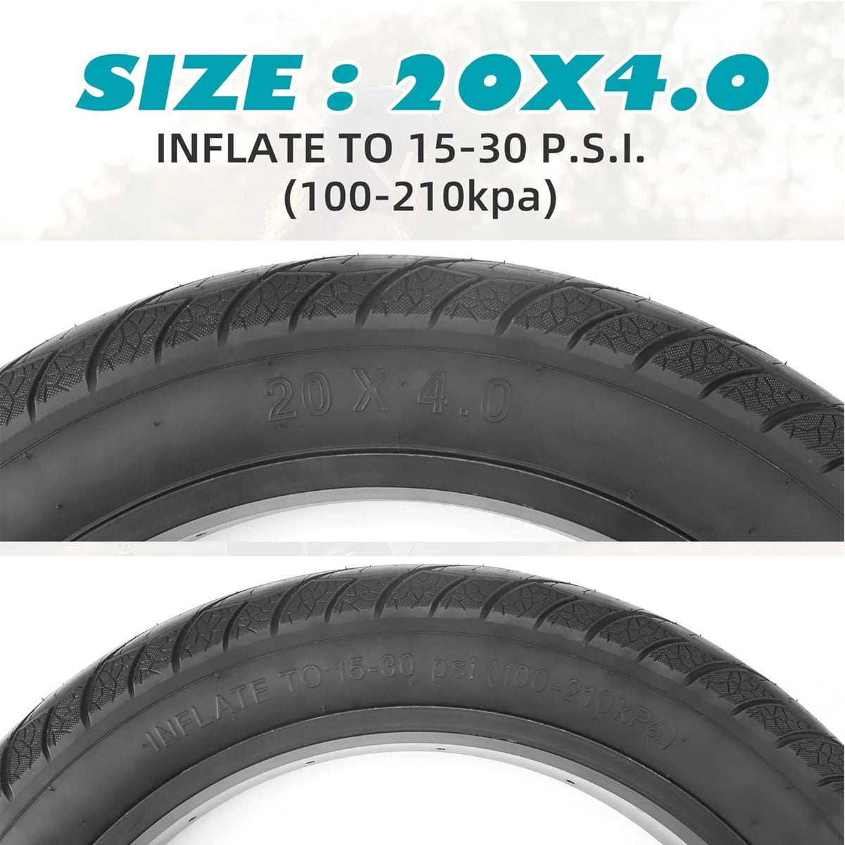 20x4.0 Fat Bike Tires - 2 Pack, Black, Durable E-Bike & Mountain Bike Tyres