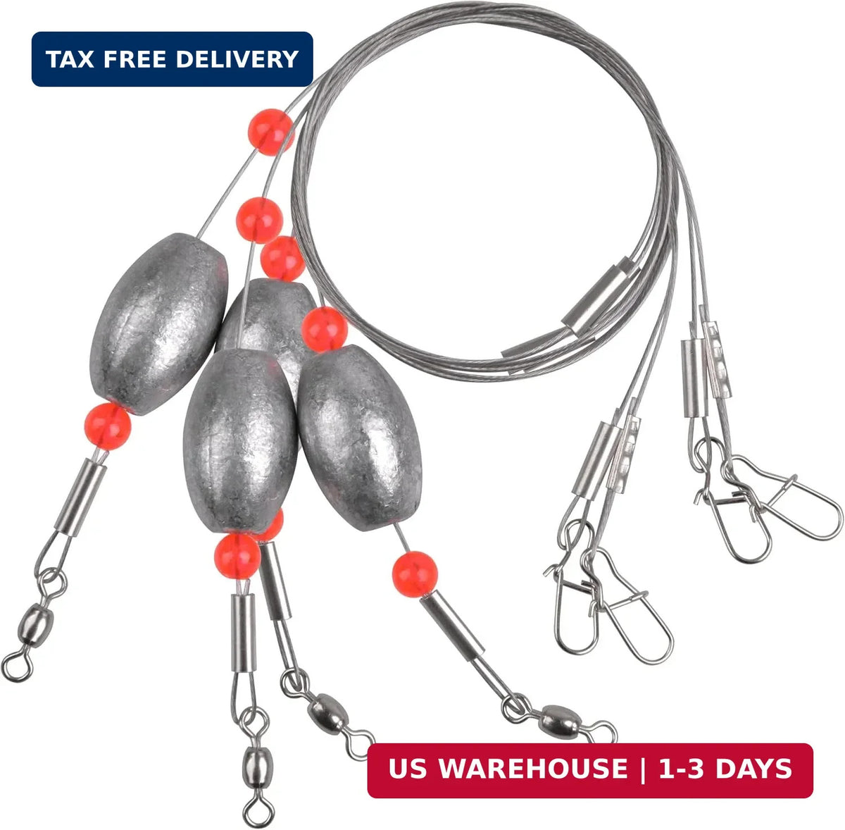 Saltwater Catfish & Flounder Rig with Wire Leaders and Egg Sinkers - Surf Bottom Fishing Tackle