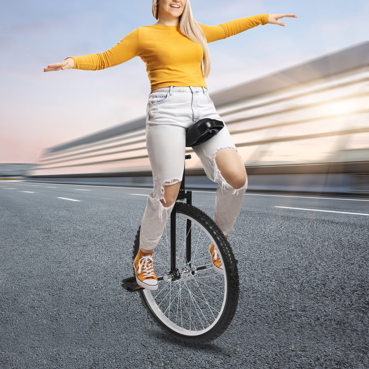 24-Inch Adjustable Unicycle for Adults, Steel Frame, Unisex Ride Bike