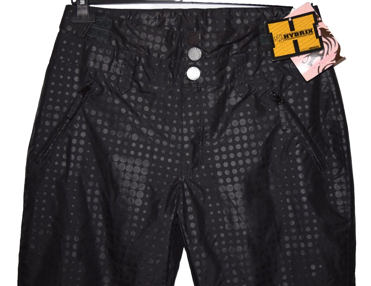 Waterproof Ski Pants for Winter Snow Sports - Black Dot Print, Size L