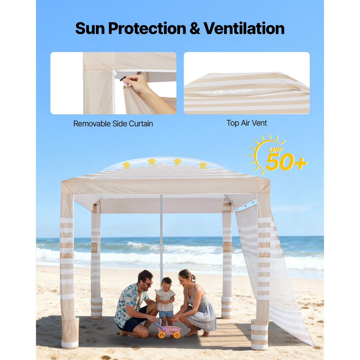 8x8 ft Beach Cabana Canopy with Sidewall - UPF 50+ Shade Shelter Tent