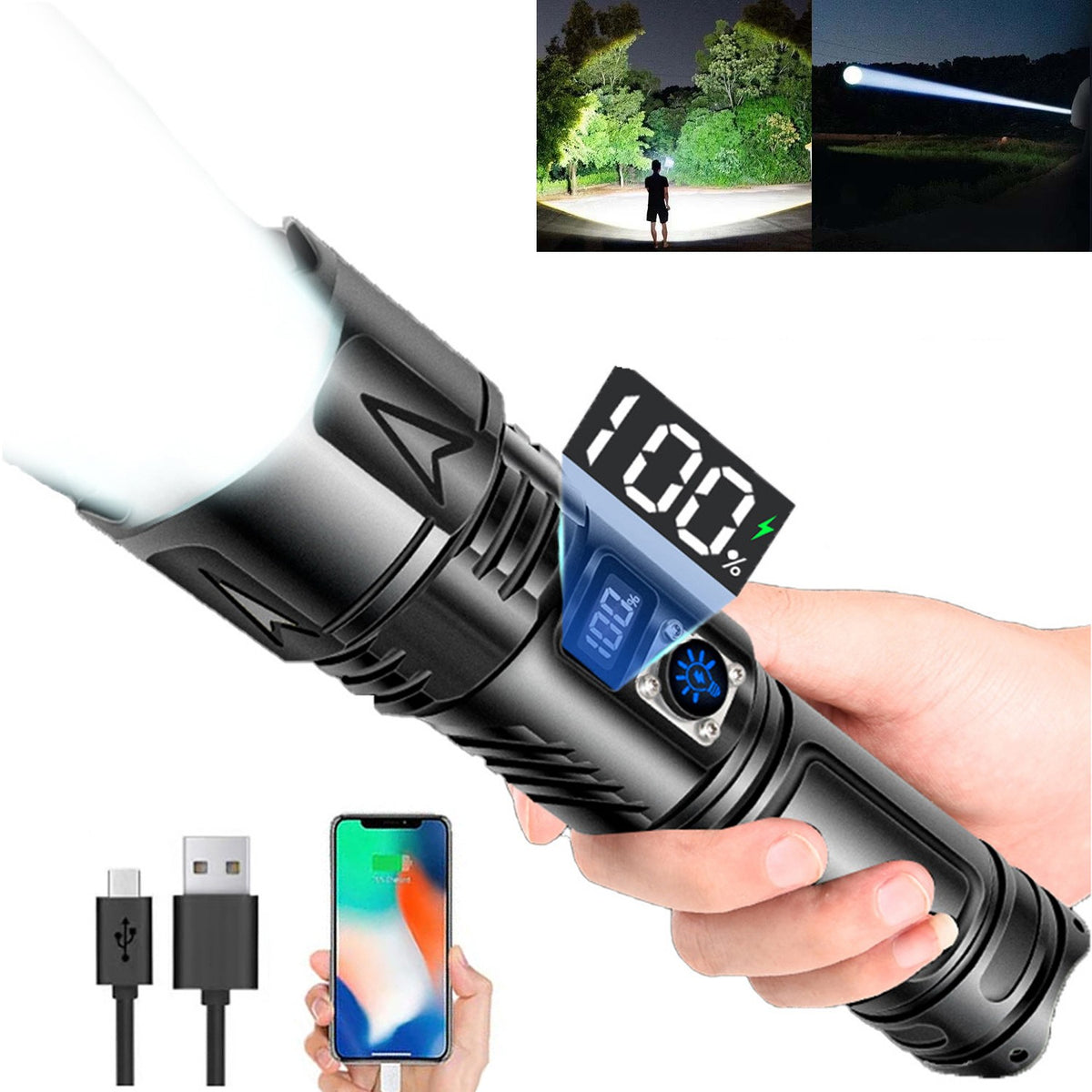 High Power Rechargeable LED Flashlight 9900000LM Waterproof Long Range Camping Light