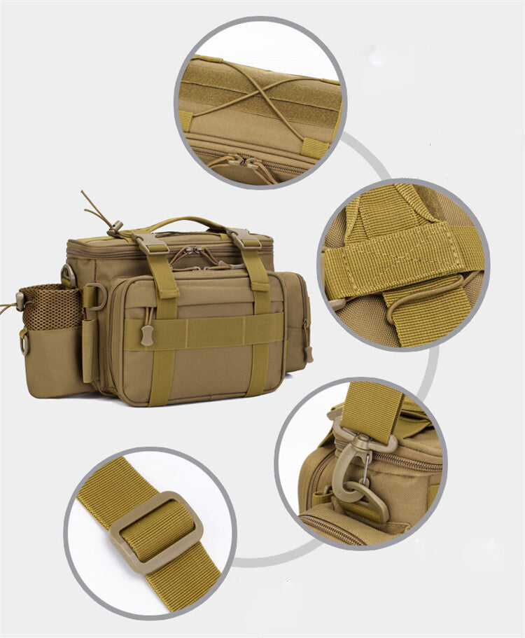 Water-Resistant Fishing Tackle Bag with Multiple Storage Pockets and Adjustable Strap