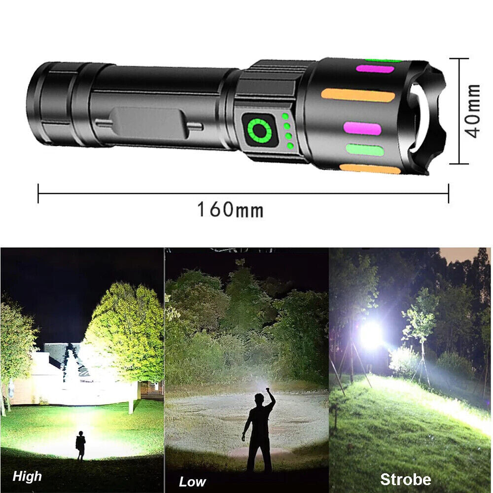Rechargeable 350000000 Lumen Super Bright LED Tactical Flashlight with Zoom