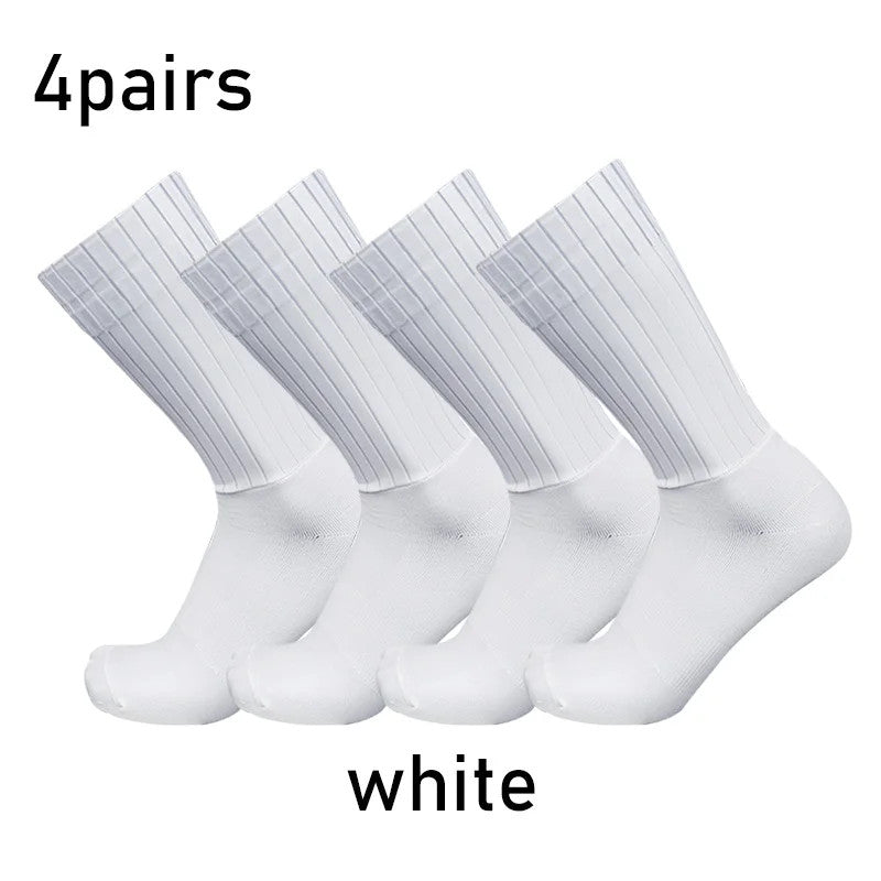 Breathable Cycling Socks 4 Pairs Non-Slip Aero Sports Socks for Men & Women
