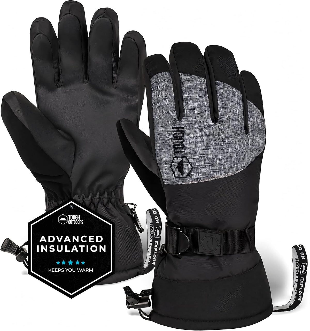 Men Women Ski Gloves Waterproof Insulated Snowboarding Gloves - Black