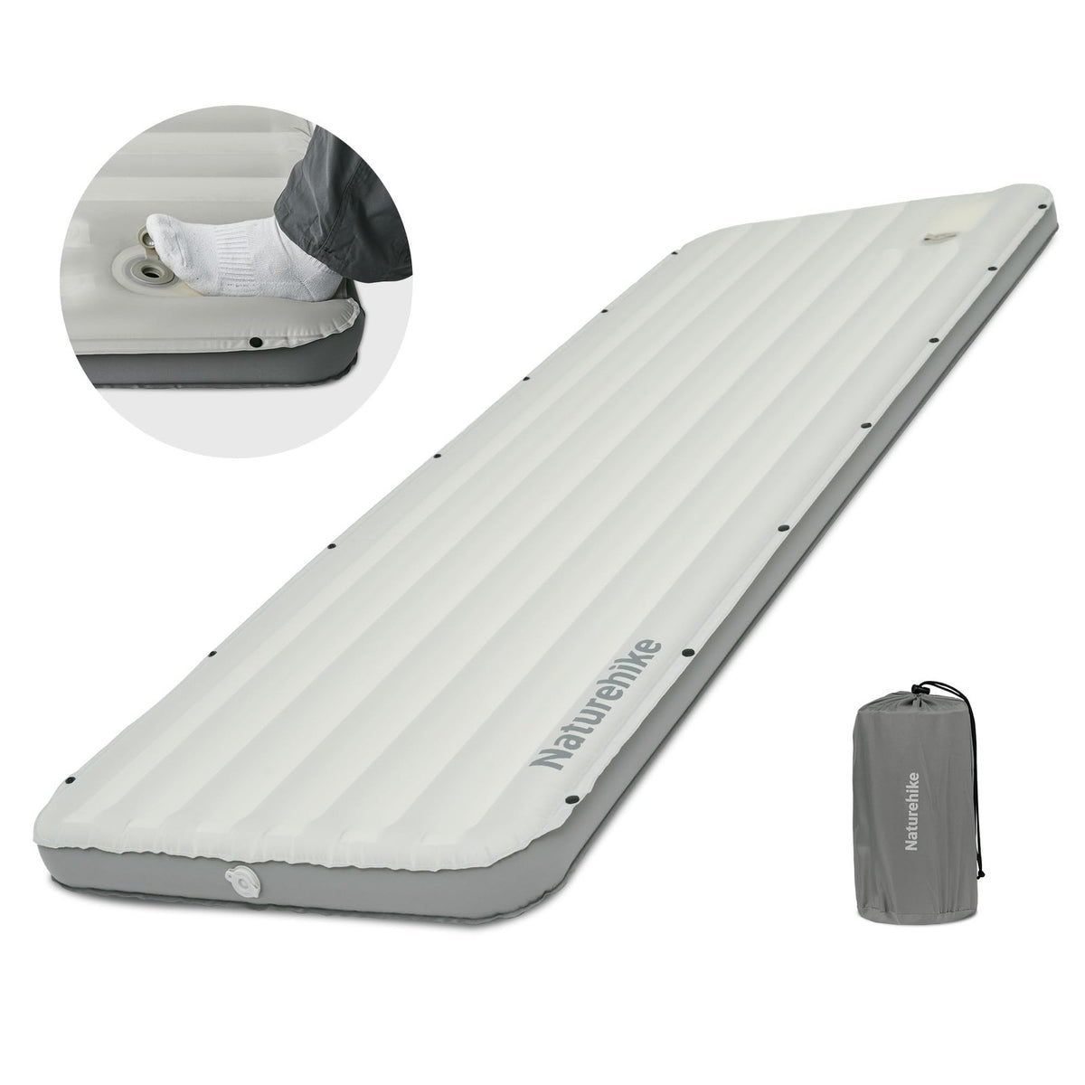 Ultralight Camping Sleeping Pad with Pillow - 2.6 Inch Thick, Grey