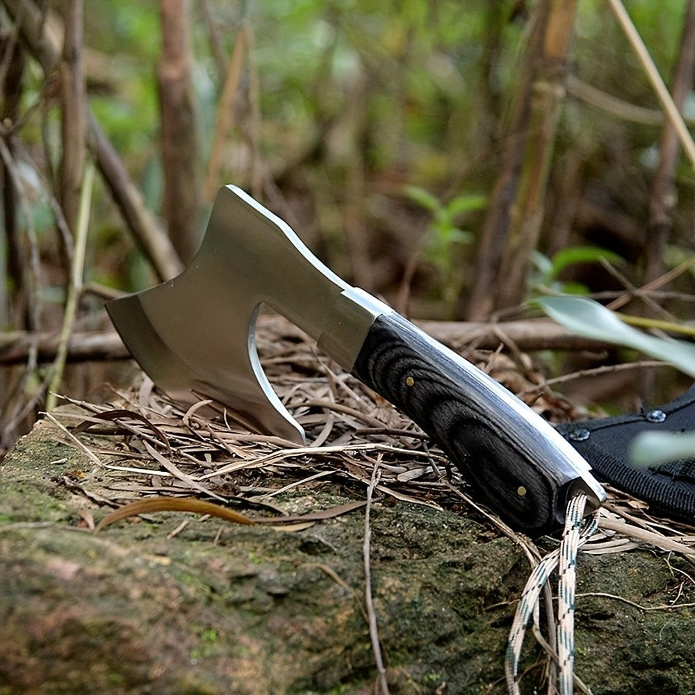 420J2 Steel Camping Axe with Non-Slip Sandalwood Handle and Fireproof Body