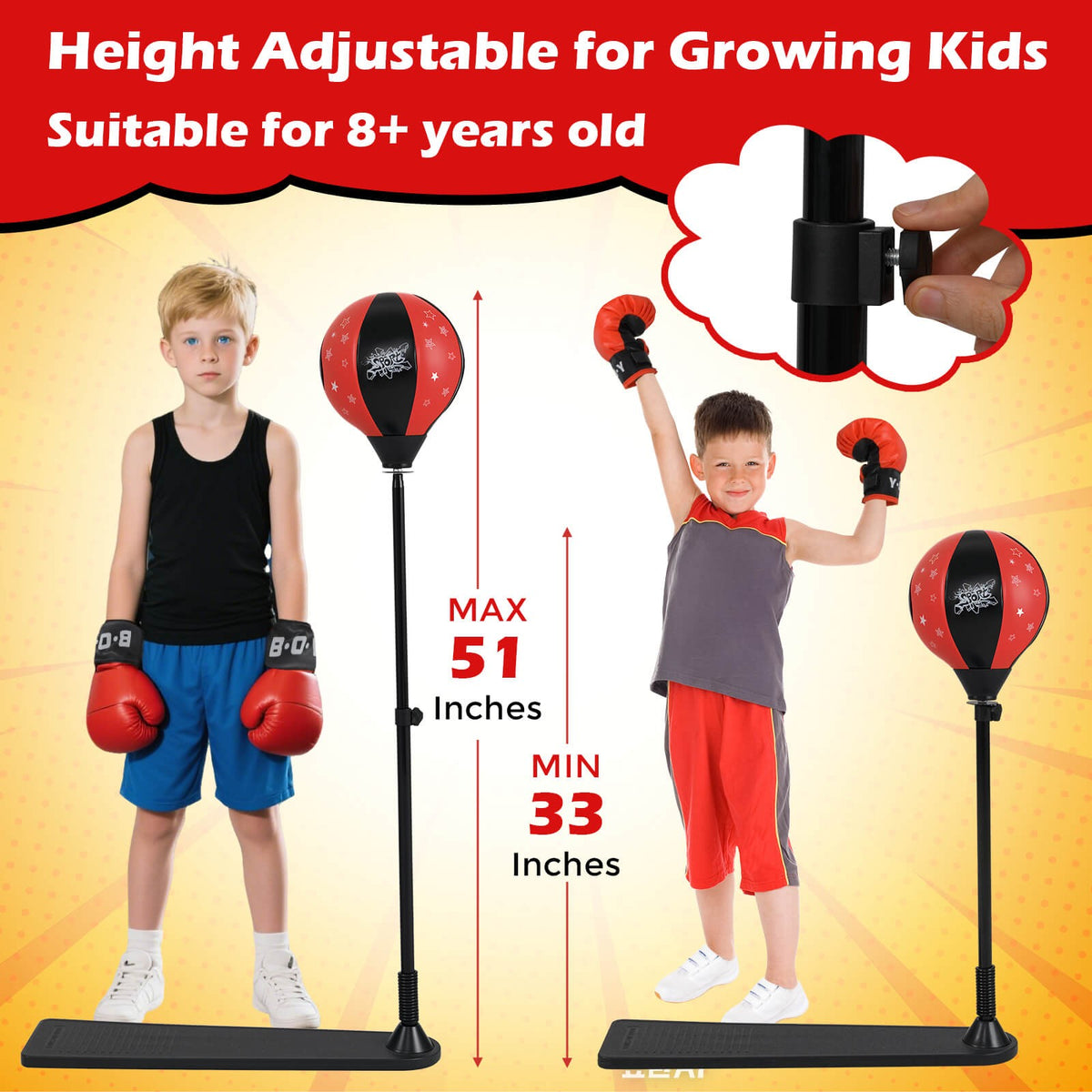 Kids Punching Bag Set with Gloves Adjustable Height Boxing Gear for Children